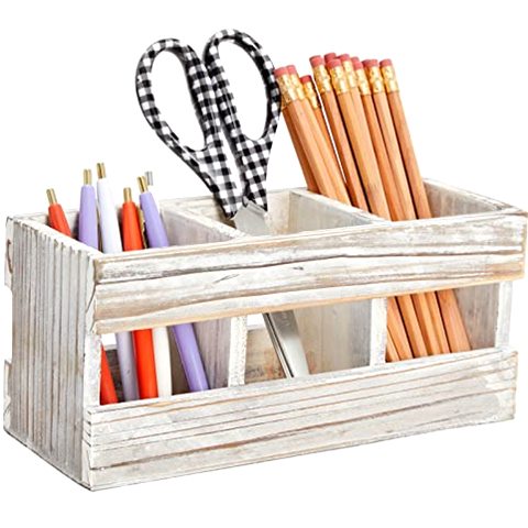 Juvale Farmhouse Decor 3-Compartment Pencil Holder & Desk…